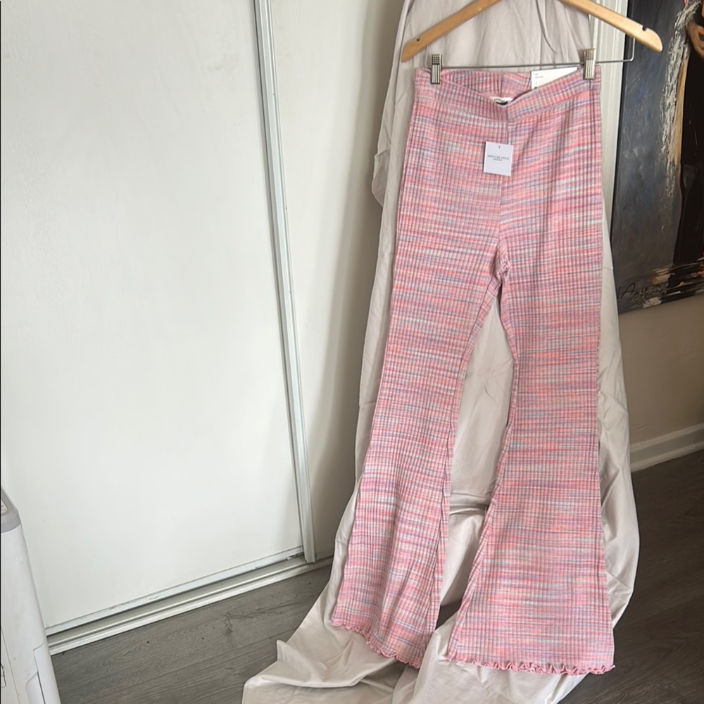 American Eagle Outfitters Pink Plaid Flared Track Pants